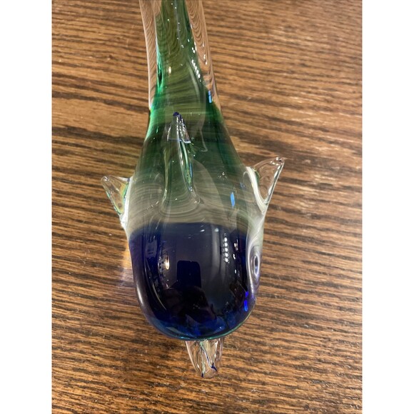 Dolphin Hand Blown Blue and Green Glass Paperweight Tail Up Heavy Vintage - Picture 3 of 6